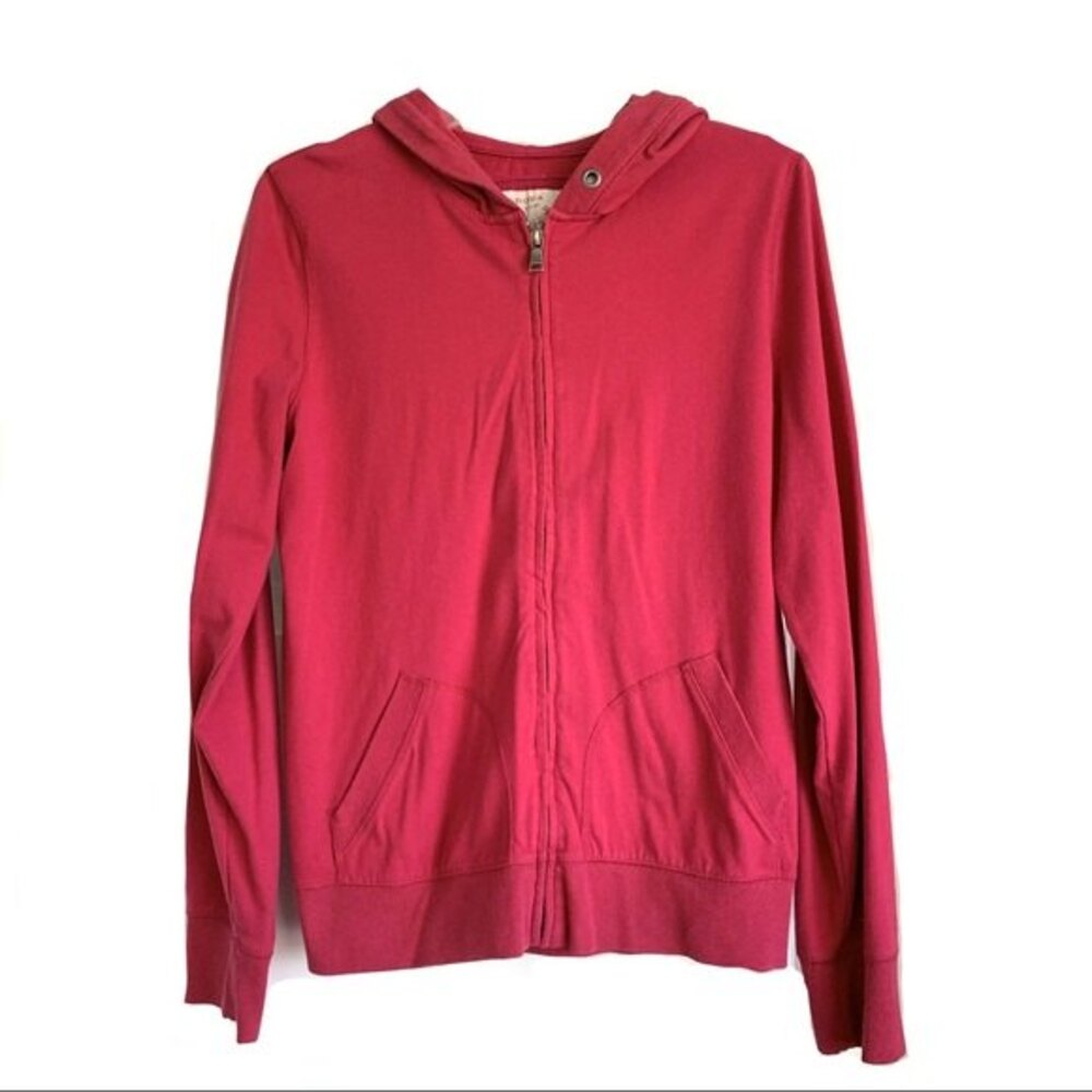 Sonoma Deep Teal Pink Red Full Zip Up Long Sleeve Sweatshirt Hoodie Medium